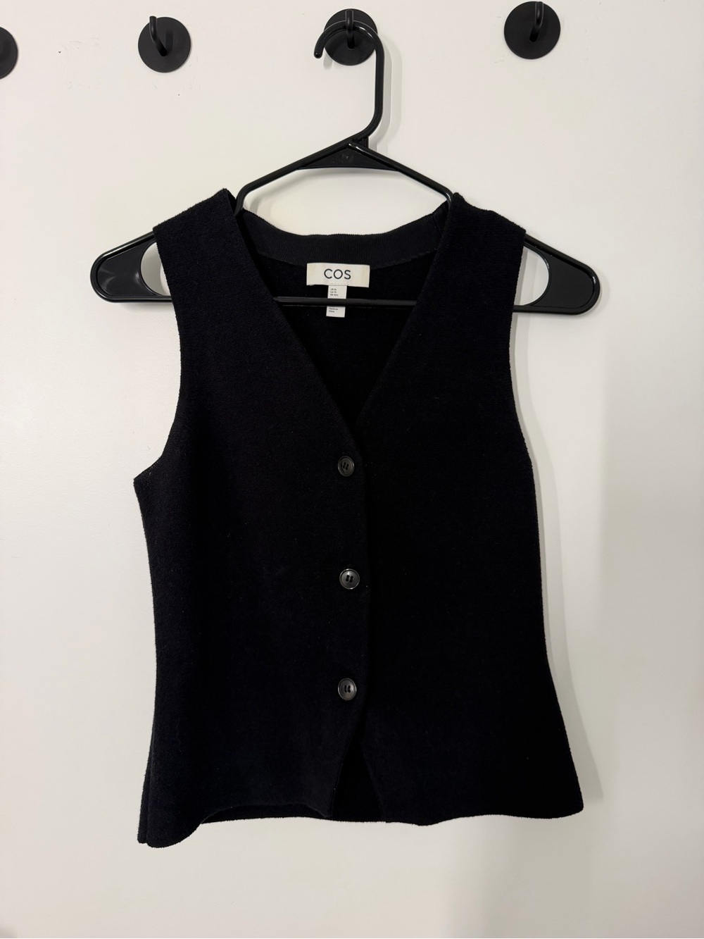 COS Black Wool Knit Button-Front Waistcoat Vest